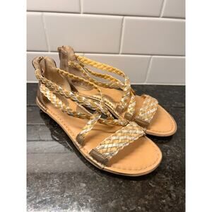 Boc Women's Braided Flats Sandals Comfortable Casual Wear Gold and Tan Size‎ 8M